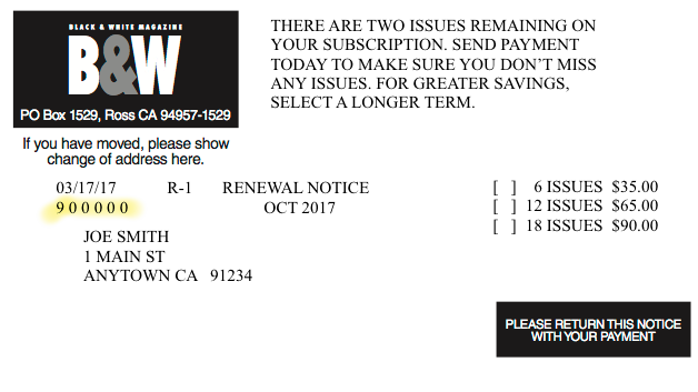 Black & White Renewal Notice Example